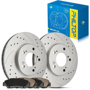 PHILTOP Front Brake Pads and Rotors Kit, OE Drilled & Slotted Rotors and Ceramic Brake Pads for Honda 1997-2001 CR-V, Honda 1997-2001 Prelude, Honda 1995-1998 Odyssey, 3296 D503