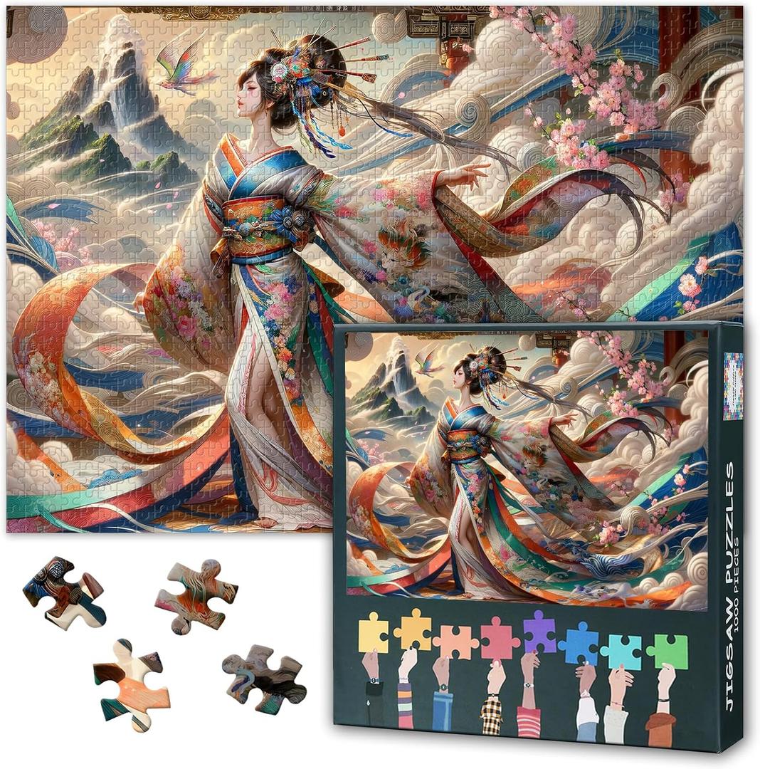 Ukiyoe Jigsaw Puzzles Graceful Japanese Women Dancing Puzzle for Adults 1000 Pieces, 1000 Piece Puzzle with Vibrant Colors, 19.5 x 27.5 Inch