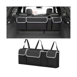 BELOMI Car Trunk Organizer, Auto Waterproof Sturdy Backseat Hanging Large Storage Collapsible Cargo Bag with Anti-Slip Adjustable Strip&4 Pockets, Vehicle Interior Accessories for Man Woman (Black)