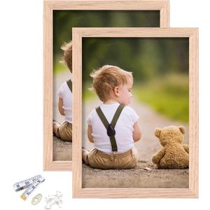 5x7 Picture Frame, OAK Wood Photo Frame with Perspex Glass for Vertical or Horizontal Tabletop Wall Display for Photos, Paintings, Posters, Artwork, Birthday Christmas Gift, Set of 2
