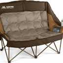 Huskfirm High Back Double Camping Chair 2 Person Camping Chair Brown | Low Seat Loveseat Camping Chair Fully Padded Oversized Camping Couch for Adults - Supports 650 LBS with Cup Holders Carry Bag