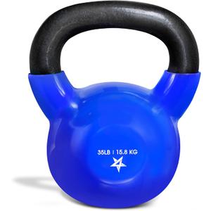 Yes4All 5-65lbs Kettlebells Vinyl Coated Cast Iron for Dumbbell Weights Exercises, Gym, Fitness, Full Body Workout Equipment Push up, Grip and Strength Training (G. 35LB - Dark Blue)