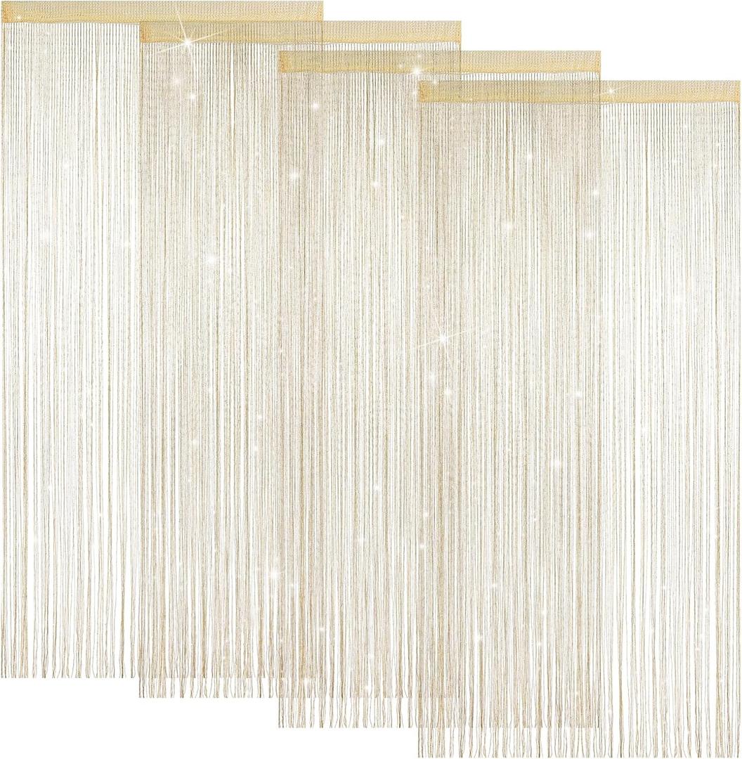 4 Pieces Glitter String Curtains Doorway Beads Curtains, 39 x 79 Inch Hanging Fringe Hippie Room Divider Door String Curtain Boho Doors Tassel for Doorways, Windows, Closet, Privacy Decor (Yellow)