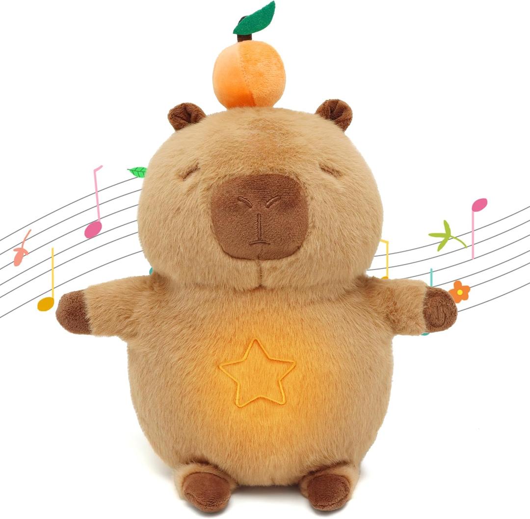 IUTOYYE Capybara Breathing Stuffed Animal 11.8in Plush with Music Lights Breathing Motion Anxiety Relief Sleeping Soothing Companion Gift for Kids Adults