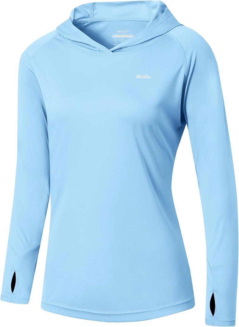 Willit Women's UPF 50+ Sun Protection Hoodie SPF Shirt Long Sleeve Hiking Fishing Outdoor Shirt Lightweight Hoodie Sky Blue M