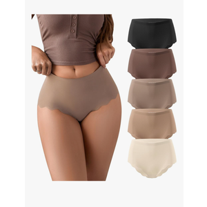 SHARICCA Seamless High Waisted Underwear for Women Cheeky Underwear Wave Edge No Show Bikini Panties Ribbed Panties Pack Amazon's Choice, Size: L