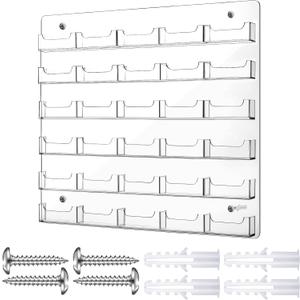 Hillban Acrylic Business Card Holder Wall Mount Clear Sticker Display Rack Multiple Card Holders Clear Acrylic Organizing Sticker Display Stand Pre Drilled(30 Pockets)