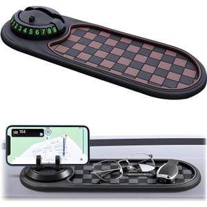 ZAGEVIVIN Car Dashboard Anti-Slip Mat Universal,360 Rotating Phone Holder, Temporary Parking Numbe & Storage Organizer for Phones, Keys, Sunglasses (Non-Slip PVC) (Black/Brown)