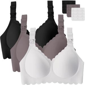 Gailife 3 Pack Nursing Bras for Breastfeeding Seamless Wireless Maternity Bras for Pregnancy Soft Sleep Breastfeeding Bra (Medium, Black/Grey/White)