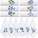 HunnmingRe 12 Pcs Blue Hydrangea Cloth Napkins Bulks 100% Cotton Spring Floral Dinner Tea Party Cocktail Napkins Embroidered Handtowel Country French Reusable Washable for Kitchen Weddings 17x17inch