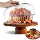 Acacia-Cake-Stand Charcuterie Board With Acrylic Lid, 2-in-1 Wood Cake Holder With Cover, Round Cake Plate with Dome For PartyDessert Table Display Stand For Cheese, Chips & Dips, Nachos, Fruit Platter