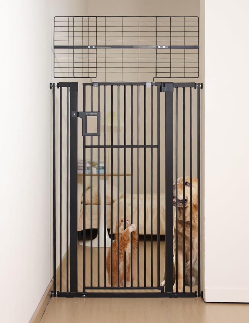 No Pawblems Upgraded 71" Extra Tall Pet Gate for Cat, 29-43" Auto Close Cat Gate for Doorways/Stairs/Hallways, NO Drilling Pressure Mounted Tall Dog Gate Indoor, 1.37" Pet-Safe Gap, Black