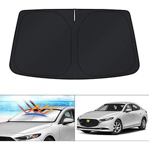 KUST Windshield Sun Shade Custom Fit for Mazda 3 Accessories 2019-2025 2026 Mazda3 Hatchback/Sedan Window Shade Cover Sun Visor Foldable Blocks UV Rays Keep Your Car Cooler