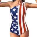 Century Star One Shoulder One Piece Swimsuit Women Teen Girls Tummy Control 2024 Bathing Suits Modest Full Coverage Swimwear (X-Small, American Flag)