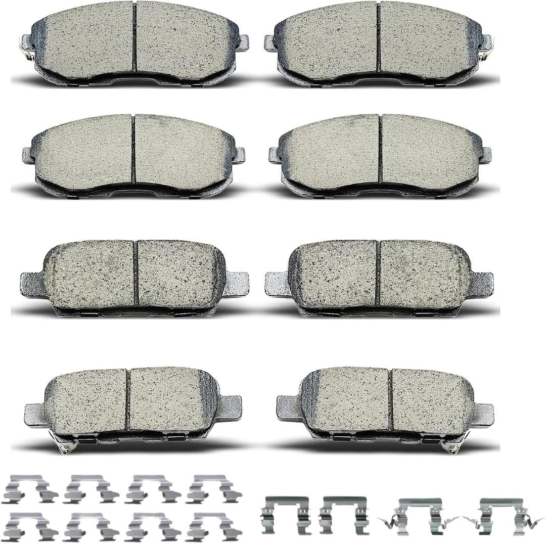 D815A D905 8pcs Front Rear Ceramic Brake Pads Sets With Clips Fit For 2003-2005 Nissan 350Z,Infiniti G35,For 2002-2013 Altima,For 2007-2019 Sentra,For 2011-2017 Nissan Juke