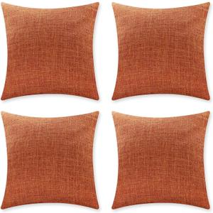 Home Brilliant Set of 4 18x18 Throw Pillow Covers Orange Decorative Pillow Covers for Office Living Room Couch Car Lined Linen Throw Pillow Cases, 18 x 18 Inch, Orange