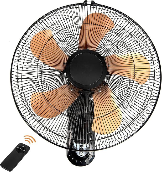 18 Inch Wall Mount Fan with Remote, 3-speed Wall Oscillating Quiet Fan with 5 Blades, Adjustable Tilt and Timing, High Velocity Wall-Mounted Fans for Bedroom, Gym, Office, Warehouse, Garage, Silver Blade instead Gold 