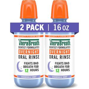 TheraBreath Fresh Breath Mouthwash, Chamomile Mint Flavor, Alcohol-Free, 16 Fl Oz (2-Pack)