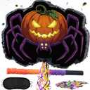 WERNNSAI Halloween Spider Piata - Pumpkin Spider Pinata Halloween Theme Party Decorations for Kids Jack O Lantern Wicked Pumpkin Party Games with Bat Blindfold