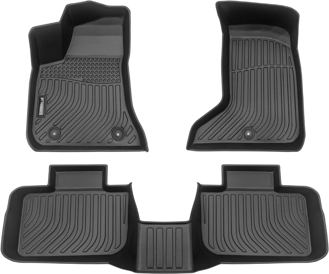 IKON MOTORSPORTS 3D TPE Floor Mats, Compatible with 2011-2023 Dodge Charger AWD & Chrysler 300 AWD, All Weather Waterproof Anti-Slip Liners, Front & 2nd Row Full Set Car Accessories, Black