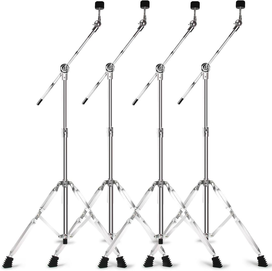 Boom Cymbal Stand, Adjustable Cymbal Stand for Drum Hardware Percussion Mount Holder Gear Set for Mounting Crash, Ride, Splash Cymbals, Double Braced Legs with Rubber Feet (4 Pack)