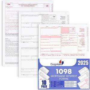 1098 Mortgage Interest Tax Form 2025, 2 Part Laser Federal Tax Forms kit with 1096 Transmittal Designed for QuickBooks and Accounting Software Pack of 10
