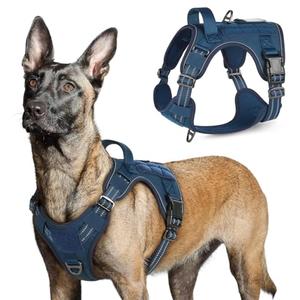 rabbitgoo Tactical Dog Harness for  Dogs, No Pull Military Service Vest with Handle & Molle, Easy Control for Training Walking, Adjustable Reflective Straps, Blue, Large