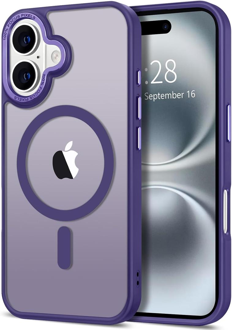 Hython Case for iPhone 16 Case Magnetic Translucent Matte Phone Cases 6.1" [Compatible with MagSafe] Thin Slim Fit Shockproof Bumper Hard Protective Cover for Women Men Girls, Deep Purple (iPhone 16 - 6.1 inch)