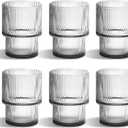 Set of 6 Ribbed Glassware - Durable Ribbed Glasses with Scratch-Resistant Design - Dishwasher Safe Vintage Glass Cups - Perfect for Elegant Occasion, Weddings, Parties, Birthdays