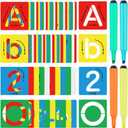 72 Pieces Preschool Letters and Numbers Alphabet Stencils Colorful Double Sided Tracing Board PET Paint Boards for Painting with 4 Pieces Craft Markers Marker Paint Pens Preschool Learning Toys