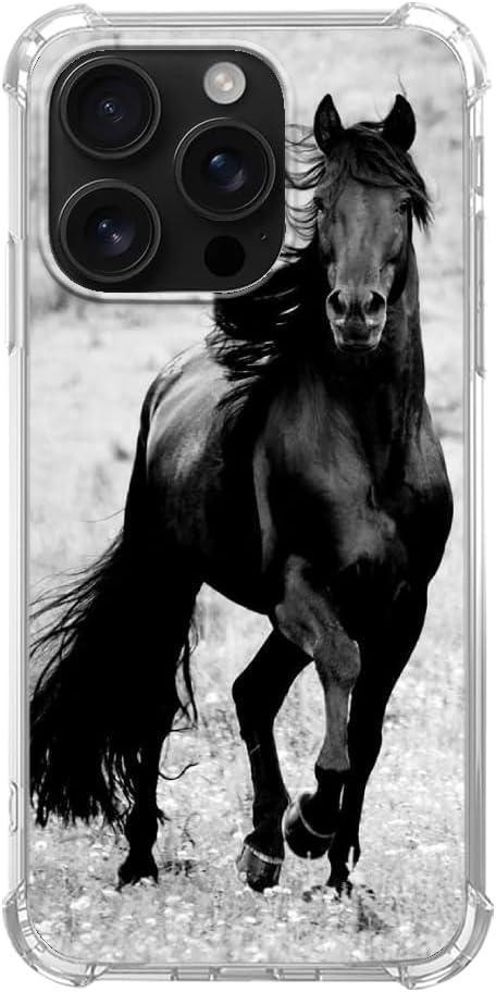 Cute Cool Wild Horse Case Compatible with iPhone 16 Pro Max, Black Horse Case for iPhone 16 Pro Max, Cool TPU Bumper Phone Case Cover