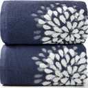 Cute Bath Towels Set of 2 (Denim Blue) - Large 55 x 28, Decorative Hydrangea Floral Jacquard, Bathroom & Guest Room Decor, Cotton