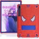 DETUOSI Case for Samsung Galaxy Tab S7 FE 5G/ S8 Plus/ S7 Plus 12.4" Tablet, Full Body Heavy Duty Kids Friendly Protective Cover with Folding Stand & Shoulder Strap for S8+ 2022/S7 FE 2021, Red+Blue