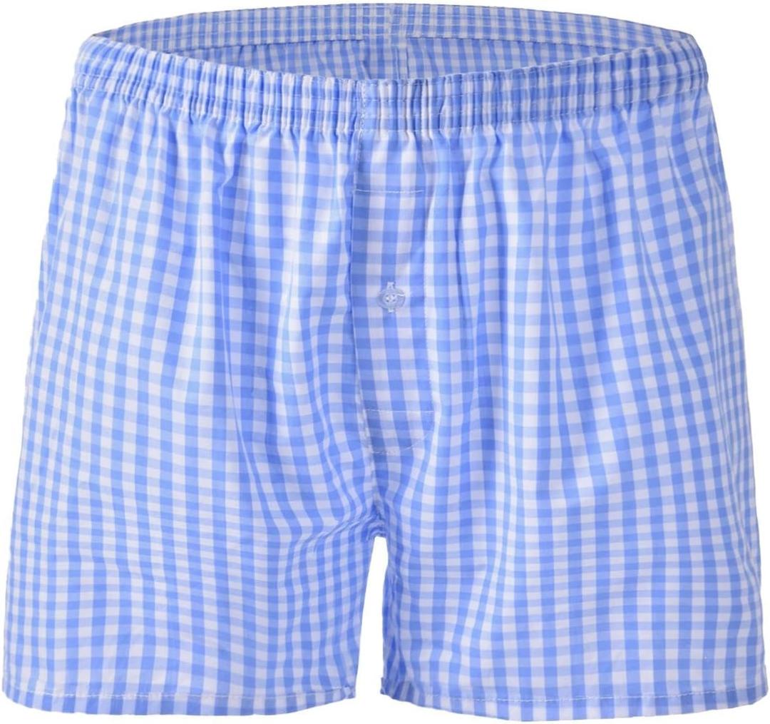 Mens Cotton Boxers Funny Woven Pattern Plaid Boxer Shorts Inseam Pajamas Single Pack (Medium, 1pcs-light Blue Checkered)