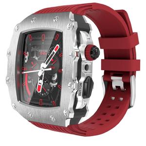 Luxury Case with Band for Apple Watch 9 8/7 45mm SE2/6/5/4/SE 44mm, Bumper Metal Protective Cover for iWatch 45mm 44mm Strap + Screen Protector + Rugged Scratch Resistant Case (45mm/44mm, Silver/Red)