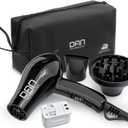 DAN Technology Auto Dual Voltage Hair Dryer, Hair Blow Dryer, Folding hairdryer for Travel, Small Blower with Multi-Function Plug Adapter, Compact Hair Dryer with Diffuser & Concentrator (Black)