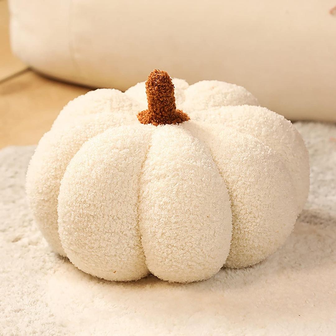 Halloween Pumpkin Pillow Decor, Pumpkin Plush Pillow Fleece Stuffed Pumpkins Decoration Halloween Pumpkins Throw Pillow for Couch, Soft Halloween Pumpkin Decor Gifts (White, 8'')