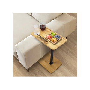 Bamboo Couch Table,Adjustable C Shaped Side Table with Phone Stand,360°Swivel TV Trays for Eating on Couch, Bedroom or Livingroom,Small Spaces,Oblong.