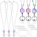Lanyards for Id Badges 3 Pack Badge Lanyard with 6 Pcs Id Badge Holder Retractable Stainless Steel Teacher Lanyard Cruise Ship Lanyards for Girl Women (Purple, Pink, Bright Blue)