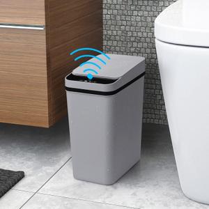 Smart Touchless Bathroom Trash Can 2.2 Gallon Automatic Motion Sensor Rubbish Can with Lid Electric Narrow Small Garbage Bin for Kitchen, Office, Toilet, Bedroom (Grey)