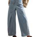 TQD Wide Leg Barrel Jeans for Women Trendy 2026 Mid Rise Baggy Boyfriend Y2K Drawstring Denim Pants with Pockets Relaxed Fit Light Blue, 10 Size