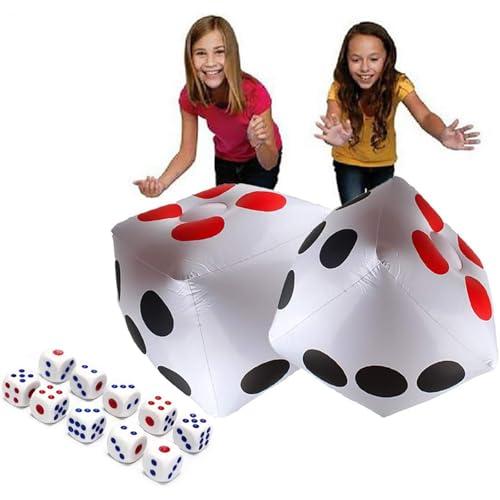13" Jumbo Inflatable Dice, 2pack Outdoor Fun Giant Inflatable Dice Set and 12mm 10pcs Dice for Indoor and Outdoor Broad Game, Ludo and Pool Party