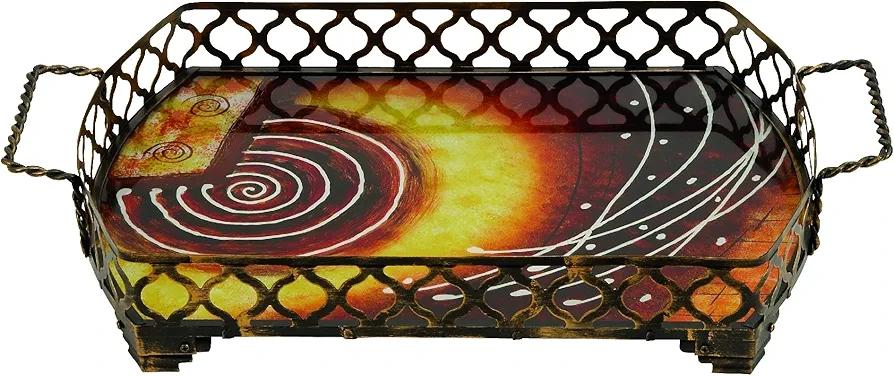Deco 79 74306 Metal Glass Tray Hand Paint, 19" x 3