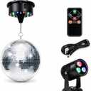 12" Disco Ball with Motor and Light 6-12RPM Rotator and RGB Spotlight for Party DJ Bands Dance Club Bar Wedding Event Studio Holiday Decor