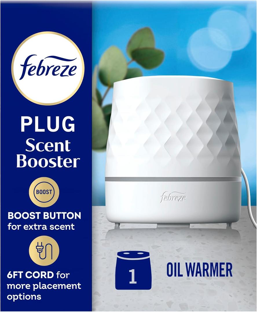 Febreze Plug Scent Booster in White, Continuous Scent Device Oil Diffuser, Compatible with Febreze Air Freshener Plug in Refills