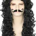 Topcosplay Men Wigs and Beard Long Staight Cosplay Halloween Costume Wig (Black)