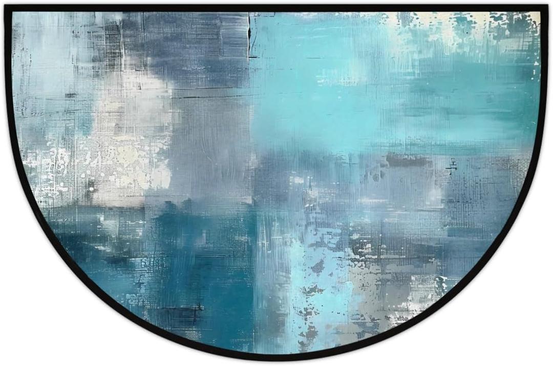 OSAM SPACE Turquoise Abstract Blue Grey Half Round Door Mat Indoor Entrance Mat 24 X 36, Absorbent Doormats Area Rugs Non-Slip Semi Circle Floor Mats for Home Kitchen Outdoor (Abstarct Art Plaid Buffalo)