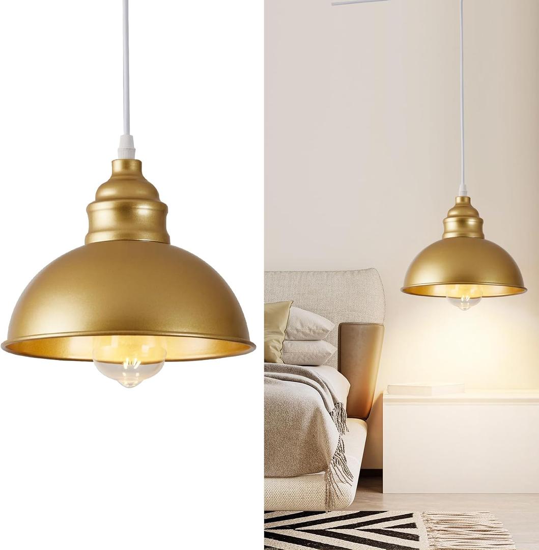 Plug in Pendant Light, 15FT Hanging Lights, On/Off Switch, Industrial Pendant Light with Plug in Cord, Metal Hanging Lamps for Living Room, Kitchen, Dining Room Gold