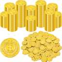 200 PCS Gold Coins, 1.4 in Plastic Coins, 0.08 in Thick Fake Coins Pirate Coins Leprechaun Gold Coins Tokens, Pirate Decorations Teacher Classroom Reward Adventure Theme Party Supplies