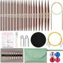 Lewhoo Circular Knitting Needles Set, 13 Pairs Interchangeable Aluminum Round Circular Needle for Knitting with Bag 3.0~10 mm Rose Gold